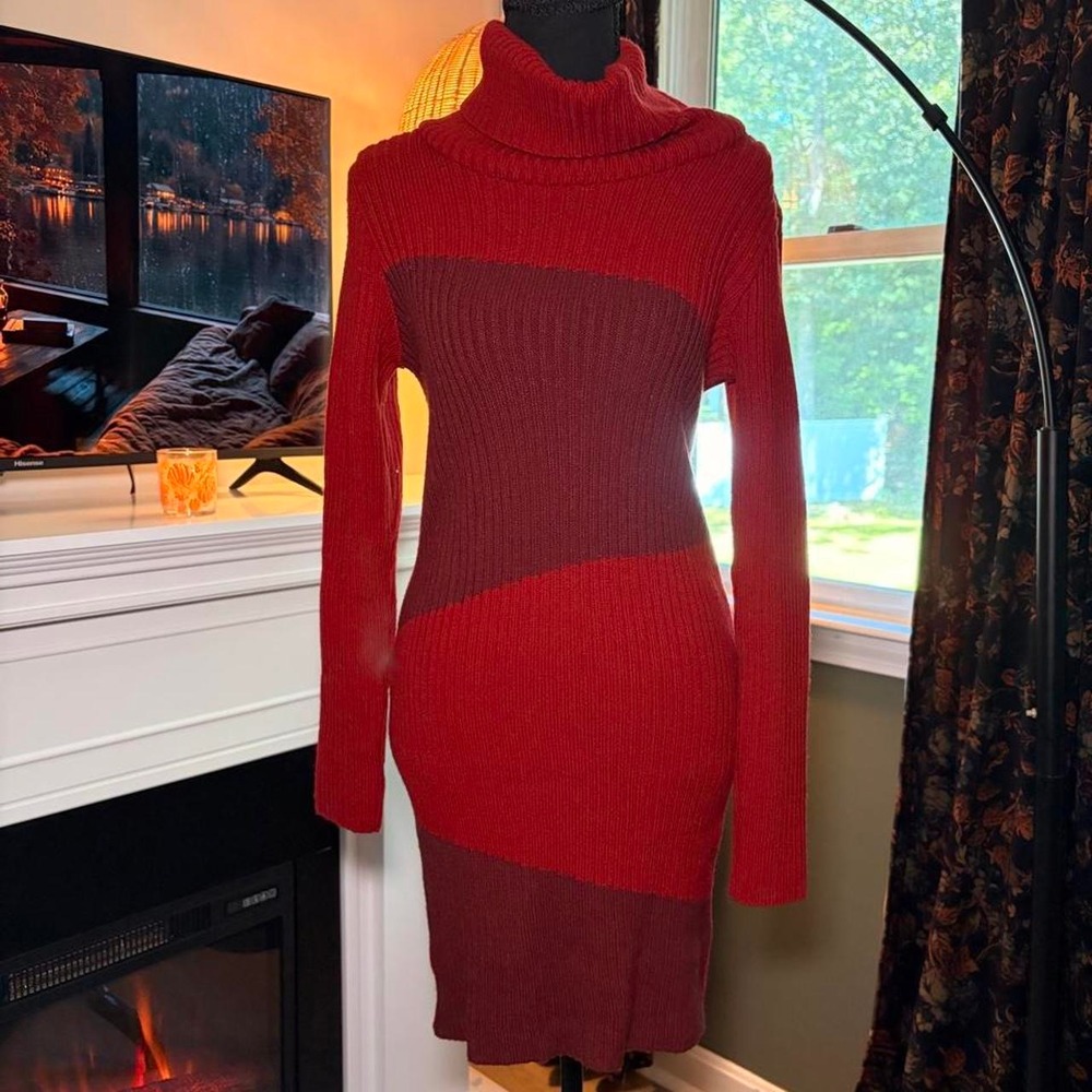 Red turtleneck sweater dress